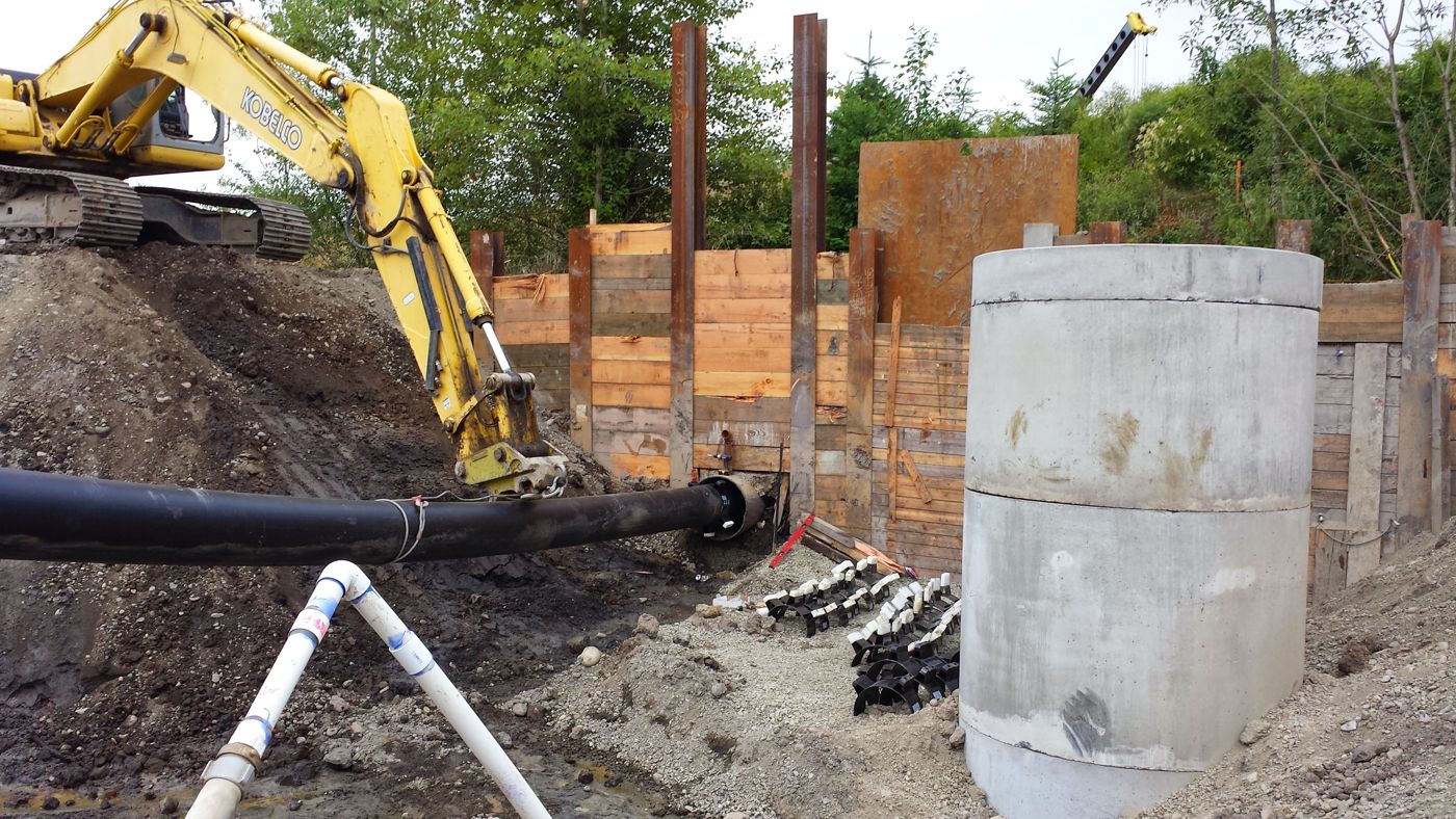 Sewer force main and wet well excavation